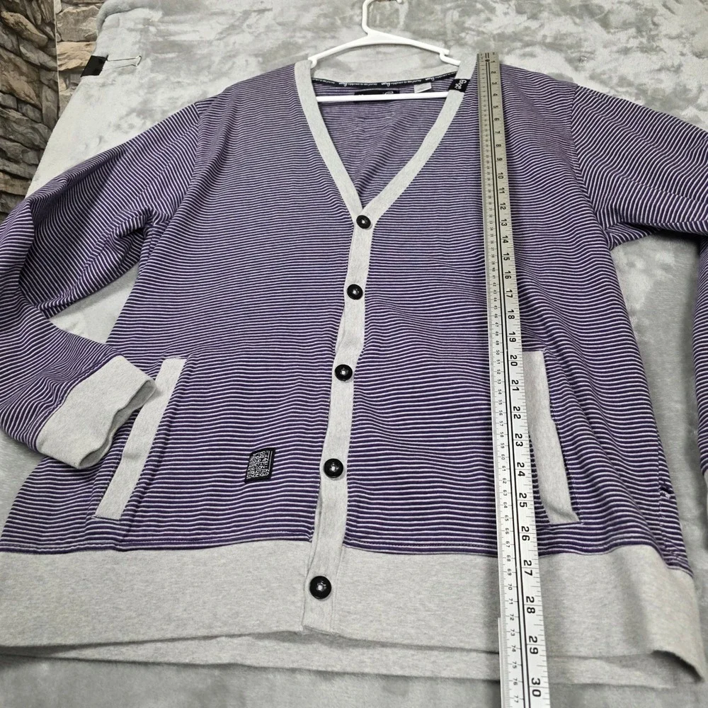 LRG‎ Lifted Research Group Striped V-Neck Cardigan 2XL Purple Gray 100% Cotton